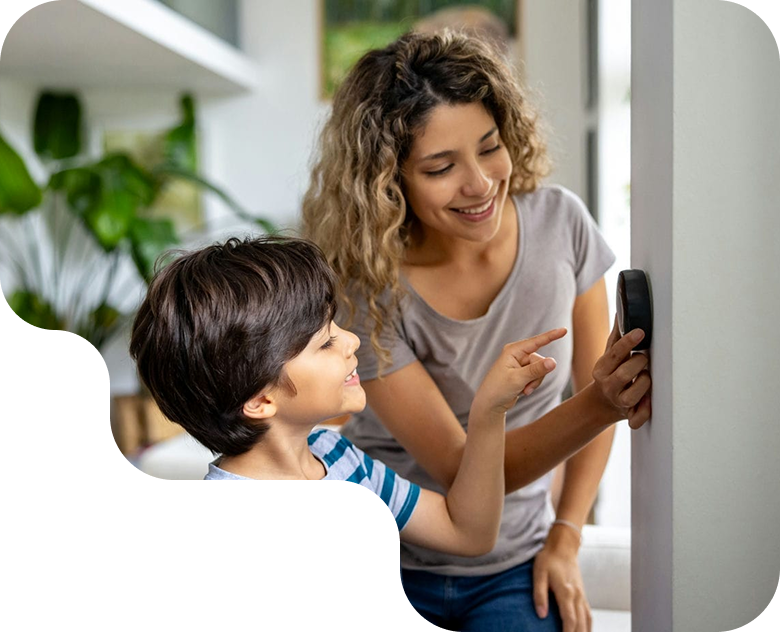 Happy family at home with comfortable temperature